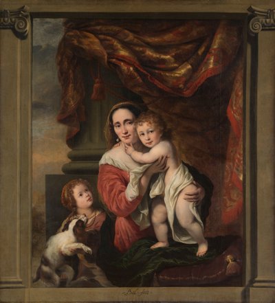 Porträt von Johanna de Geer mit ihren zwei Kindern Cecilia und Laurens von Ferdinand Bol